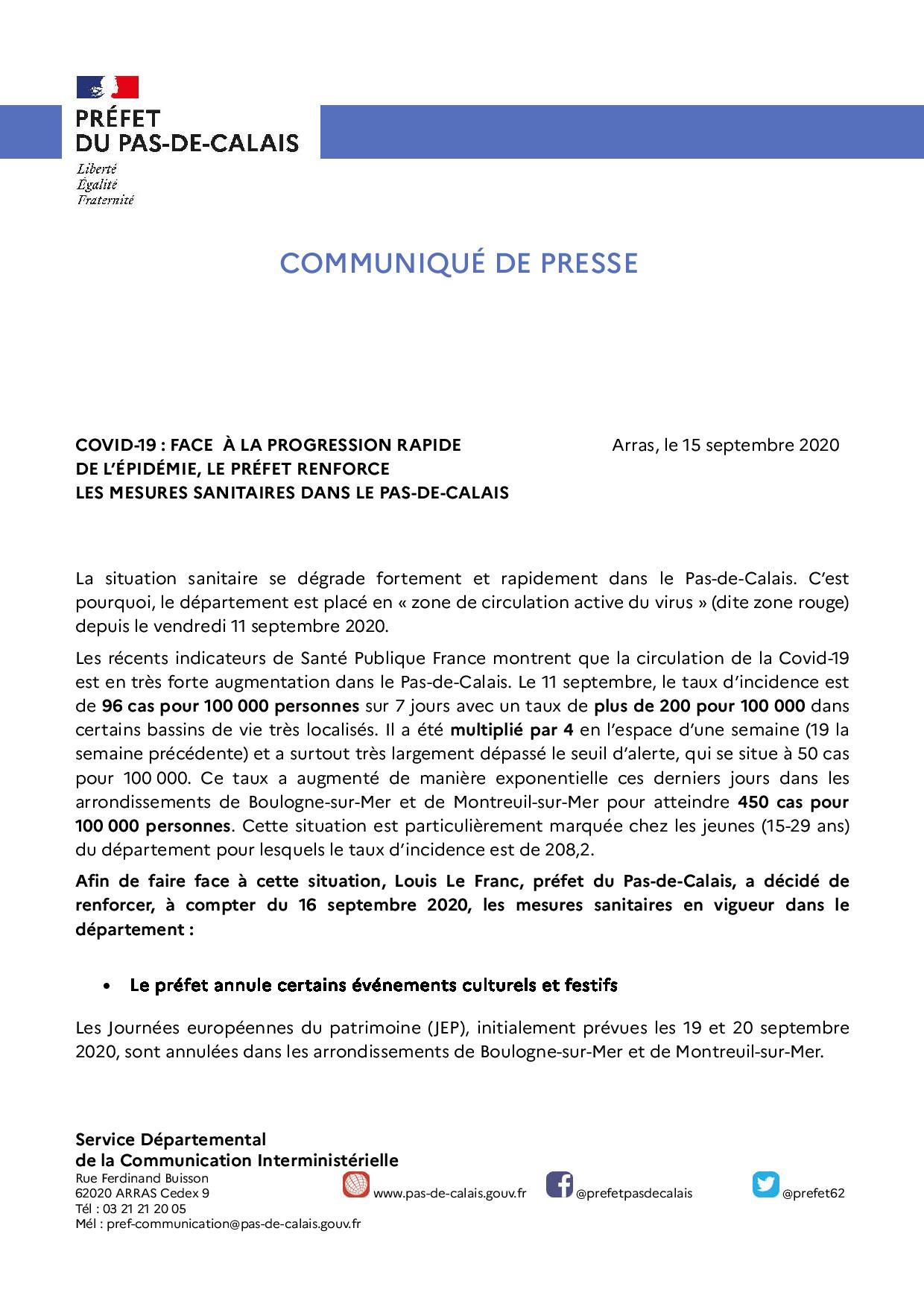 2020 09 15 renforcement des mesures sanitaires pour lutter contre la propagation du virus dans le Pas de Calais page 001
